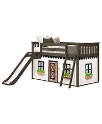 Max & Lily Low Bunk With Easy Slide and Farmhouse Curtain