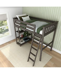 Max & Lily Solid Wood High Loft Bed,Twin Bed Frame For Kids With Bookcase and Ladder