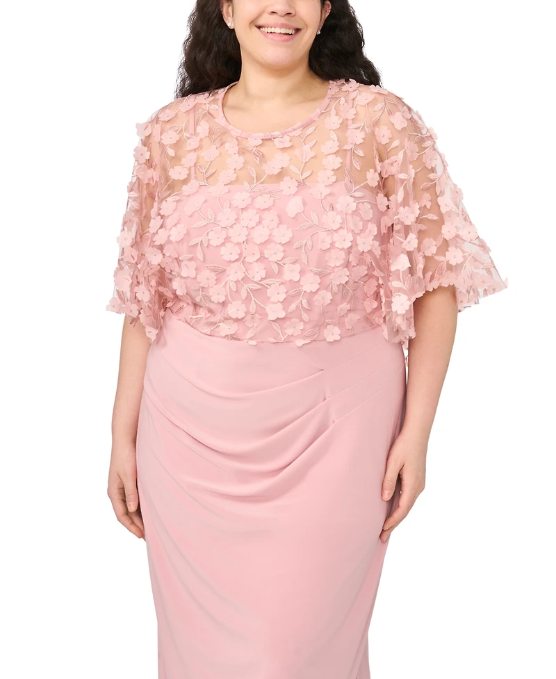 Msk Plus Polyester Blend 3D Flowers Crewneck Gown