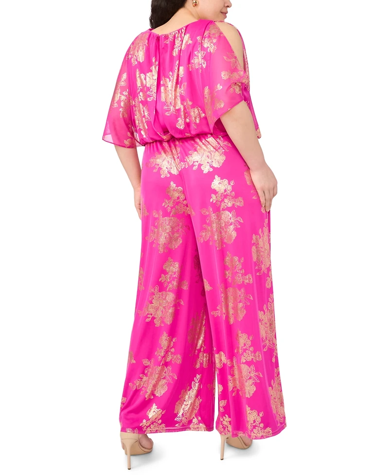Msk Plus Polyester Rhinestone Crewneck Jumpsuit