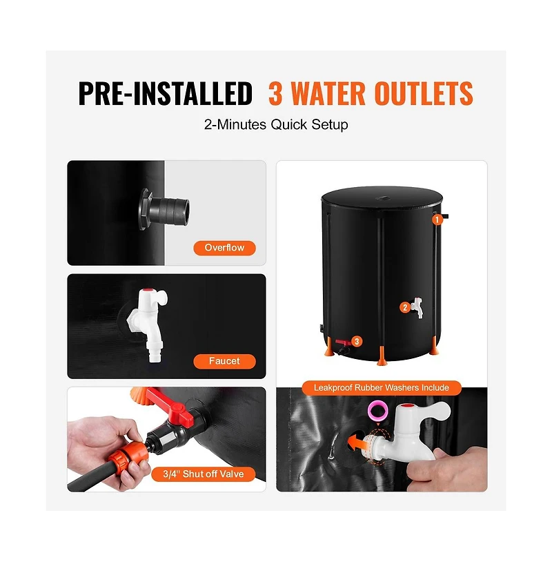 Sugift 100 Gallon Collapsible Rain Barrel Portable Pvc Water Tank