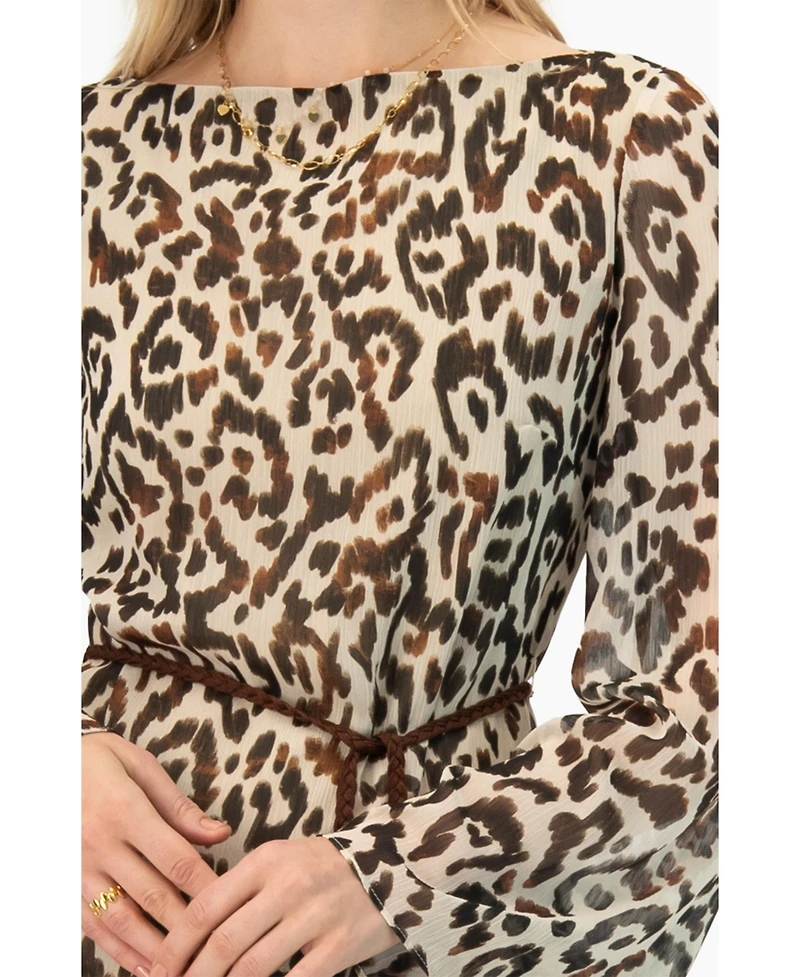 Ivonne Women's Short Animal Print Dress with Waist Tie