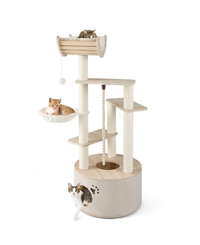 Cozito Cat Tree 55 inch Wooden with Washable Plush Cushions