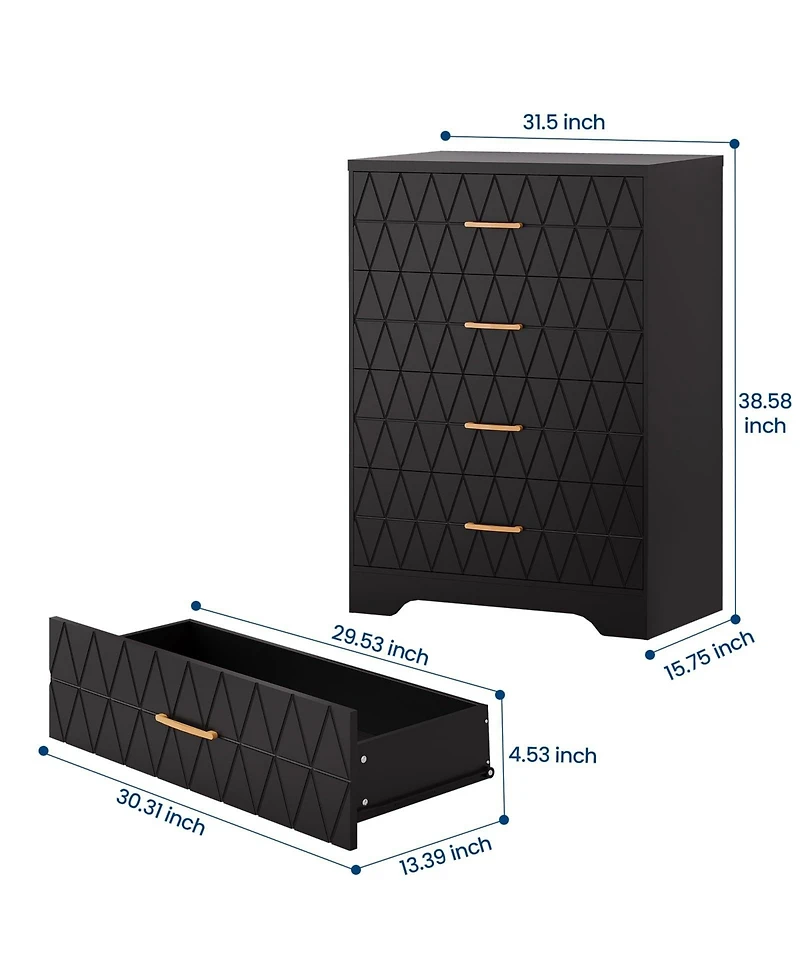 gaomon 4 Drawer Wood Dresser for Bedroom with Gold Handles, Modern Storage Cabinet Nightstand Living Room