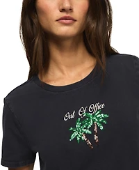 Lucky Brand Women's Out Of Office Stitched Palm Motif Crewneck Cotton T-Shirt