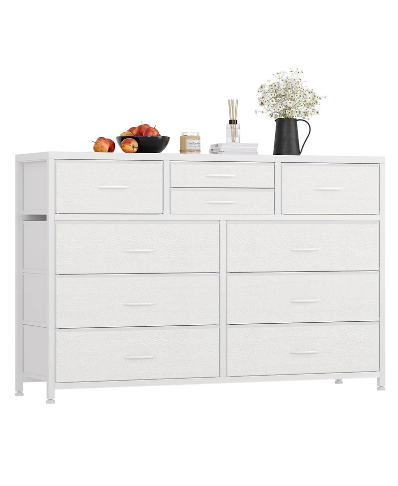 gaomon Wide 10 Drawer Fabric Dresser Tv Stand, Steel Frame Storage Chest with Wood Top