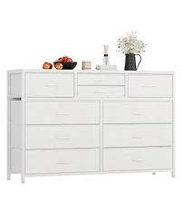 gaomon Wide 10 Drawer Fabric Dresser Tv Stand, Steel Frame Storage Chest with Wood Top