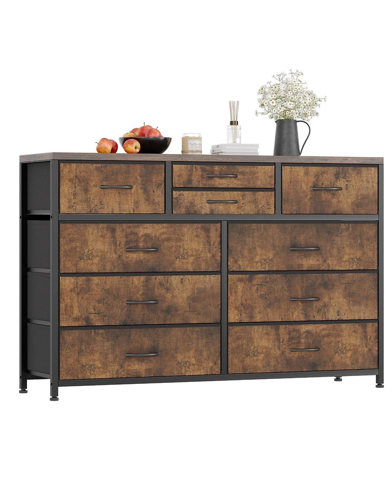 gaomon Wide 10 Drawer Fabric Dresser Tv Stand, Steel Frame Storage Chest with Wood Top