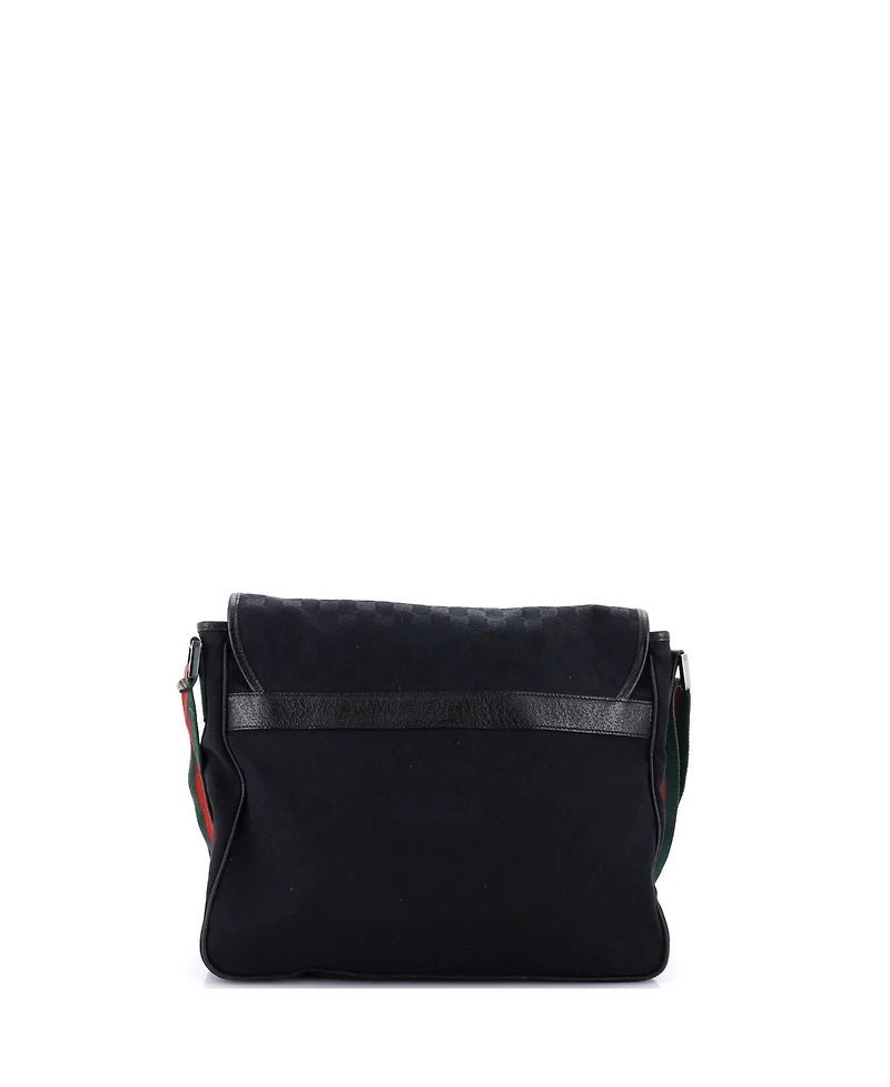 Pre-Owned Gucci Medium Web Strap Flap Messenger Gg Canvas