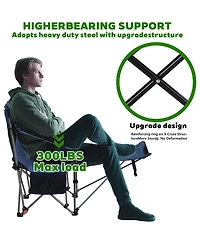 Rainsken Outdoor Camping Chair, Portable Folding Reclining Chair with 3-Level Adjustment, Side Pockets, Cup Holder and Carry Bag for Lawn, Picnic