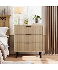 gaomon 3 Drawer Fluted Dresser for Bedroom, Modern Wide Chest of Drawers with Metal Legs