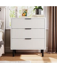 gaomon 3 Drawer Fluted Dresser for Bedroom, Modern Wide Chest of Drawers with Metal Legs