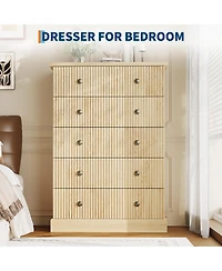 gaomon 5 Drawer Fluted Dresser, Slim Vertical Wood Chest with Metal Handles for Bedroom Apartment Guest Room