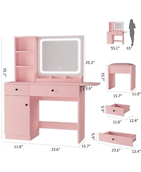 Homfan Led Lighted Vanity Desk Set with Power Outlet and Usb