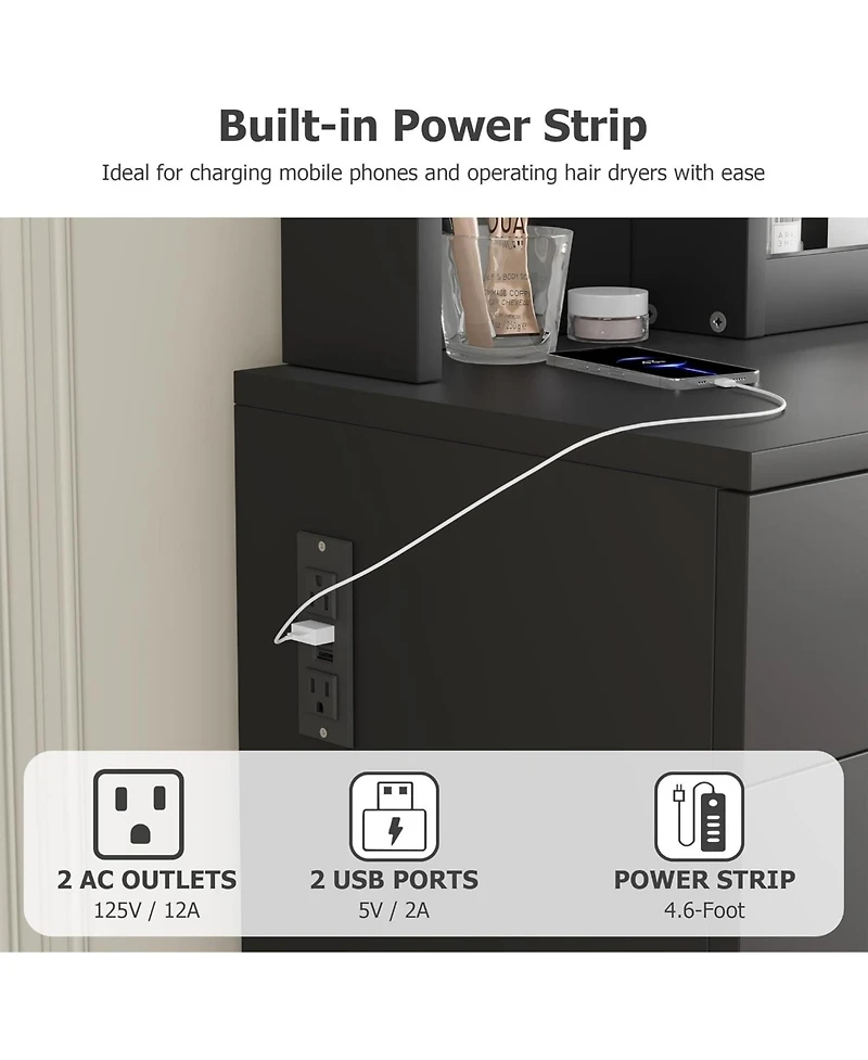 Homfan Led Lighted Vanity Desk Set with Power Outlet and Usb