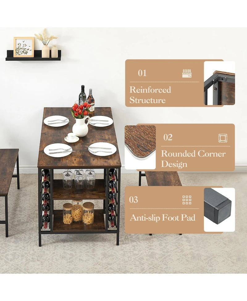 gaomon 3-Piece 4-Person Dining Set with Wine Rack and Storage