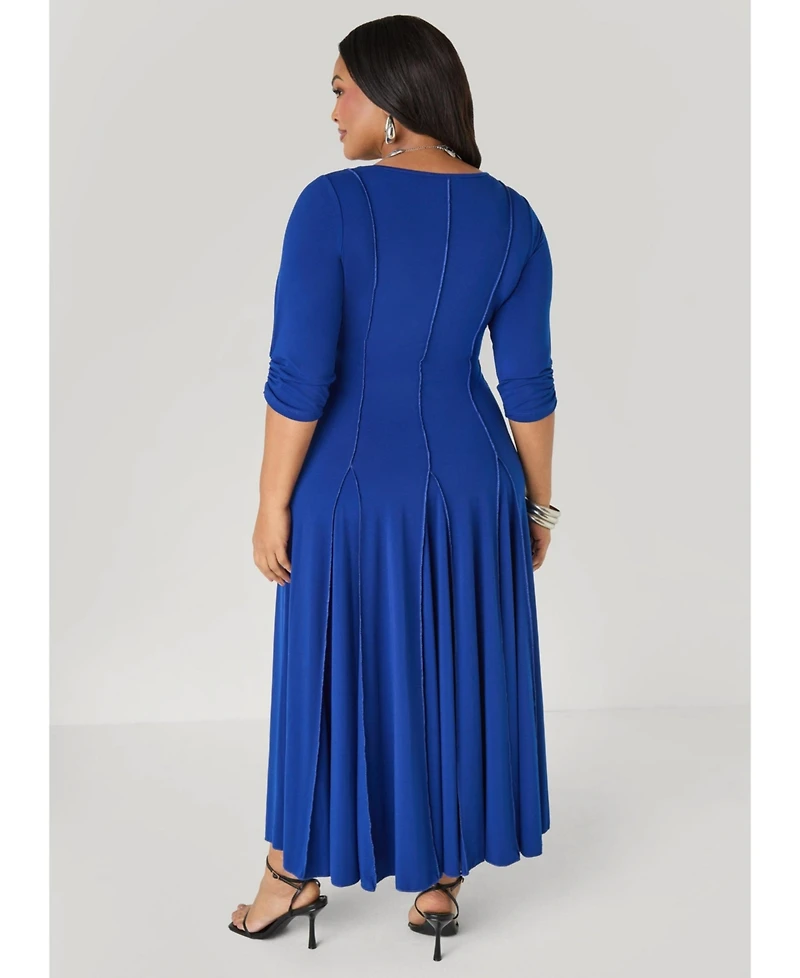 Ashley Stewart Women's Plus Ruched Sleeve Seamed Maxi Dress