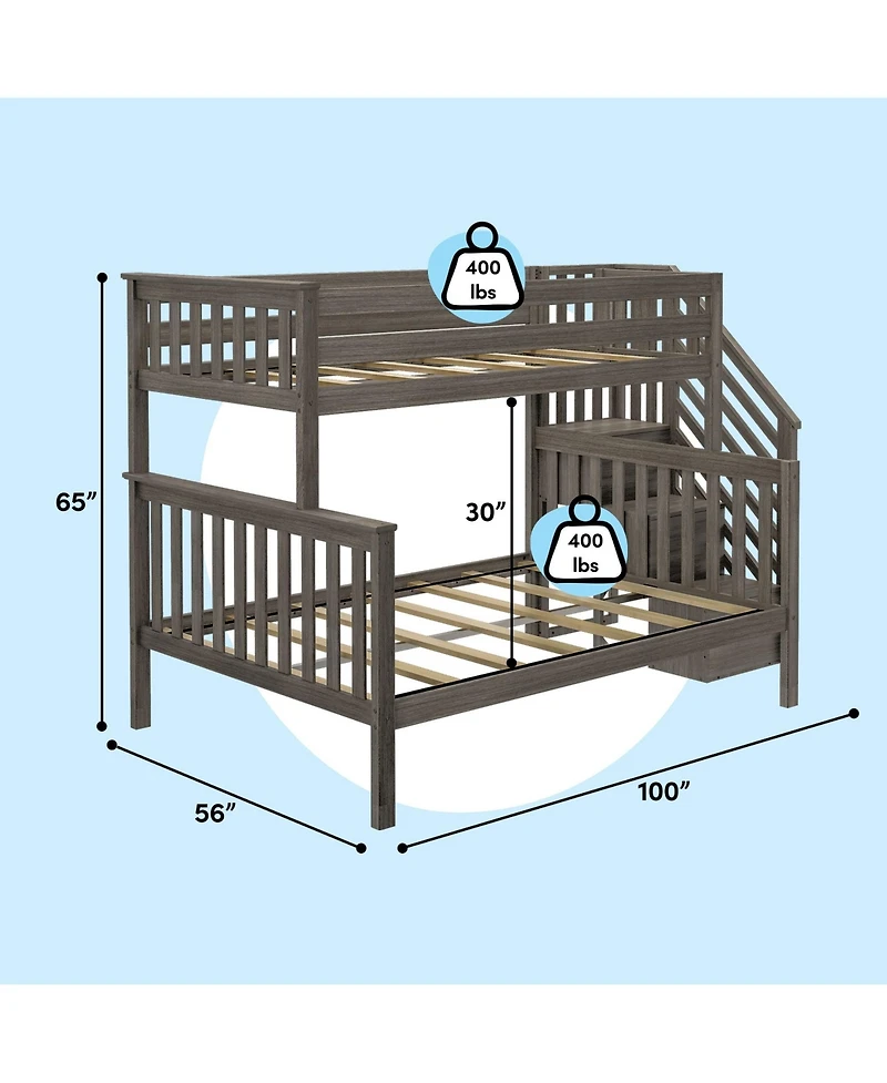 Max & Lily Solid Wood Twin over Full with Staircase for Kids
