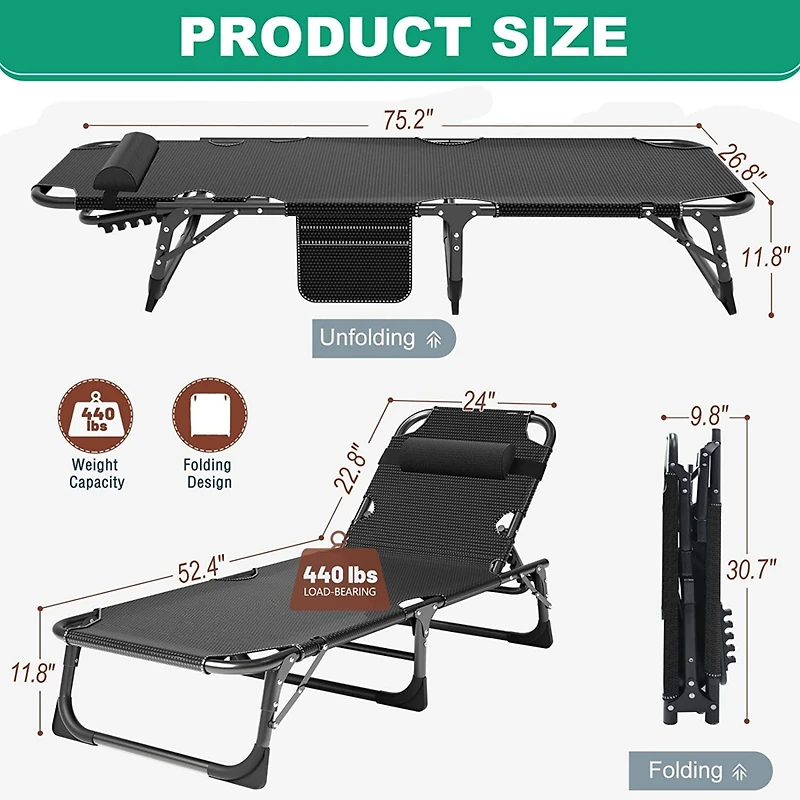 Aboron Heavy Duty 3-in-1 Folding Camping Cot with Mattress and Carry Bag. 75"x27" 1200D Double-Layer Bed for Home, Office, or Travel