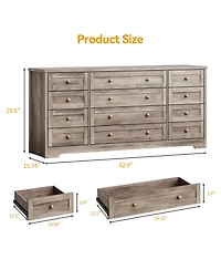 gaomon 12 Drawer Wood Dresser with Wide Top for 65" Tv, Modern Farmhouse Storage Cabinet for Bedroom