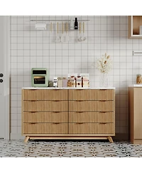 gaomon 54" Fluted 8 Drawer Dresser with Curved Design and Metal Handles, Wood Storage Chest