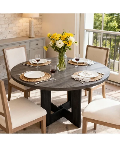 Homfan 43" Round Dining Table for 4, Space-Saving Wooden Pedestal, Modern Farmhouse Design