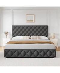 homfan Upholstered Platform Bed Frame with 4 Storage Drawers and Adjustable Diamond-Tufted Headboard