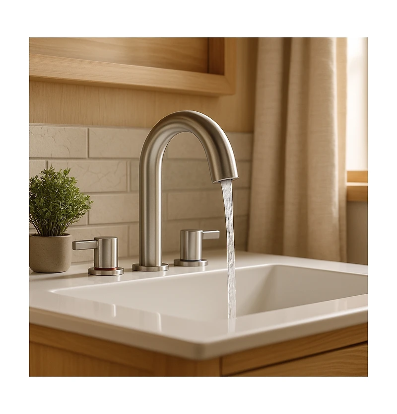 Busdays 8 Inch Widespread Lavatory Faucet 2 Handle 3 Hole 360 Degree Spout Vanity with Pop Up Drain Brushed Nickel