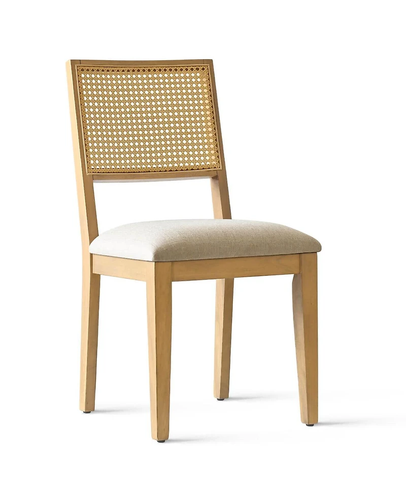 Maison Boucle Cane Back Upholstered Dining Chairs Set of 2, Farmhouse Wood