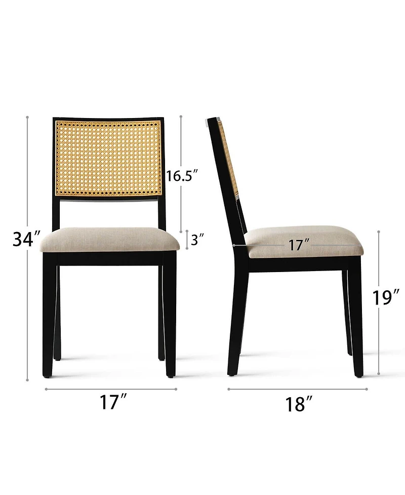 Maison Boucle Cane Back Upholstered Dining Chairs Set of 2, Farmhouse Wood