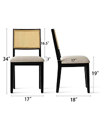 Maison Boucle Cane Back Upholstered Dining Chairs Set of 2, Farmhouse Wood