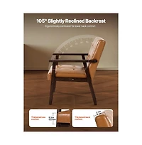 Sugift Mid Century Modern Accent Chair Pu Leather Armchair with Solid Wood Frame