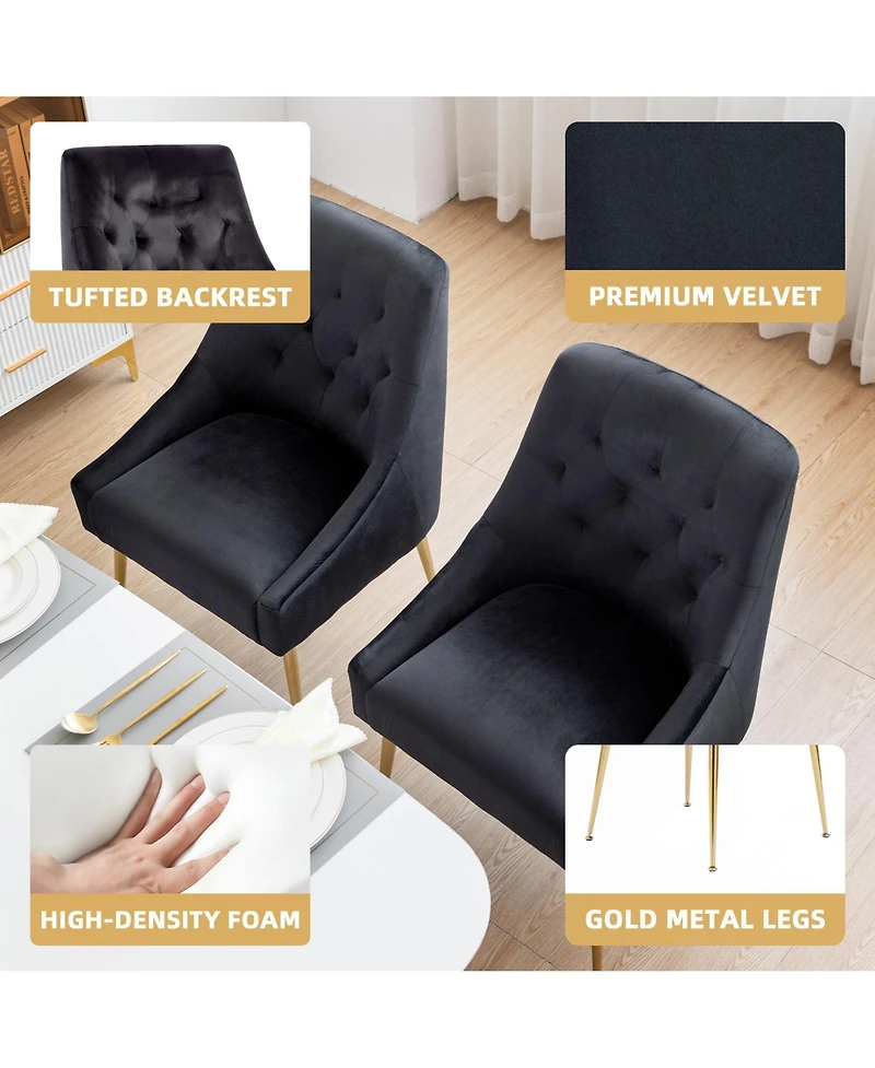 Dyhome Velvet Upholstered Dining Chairs Set of 4, Mid Century Modern Kitchen with 5.12 inches Cushions and Back Pull Rod