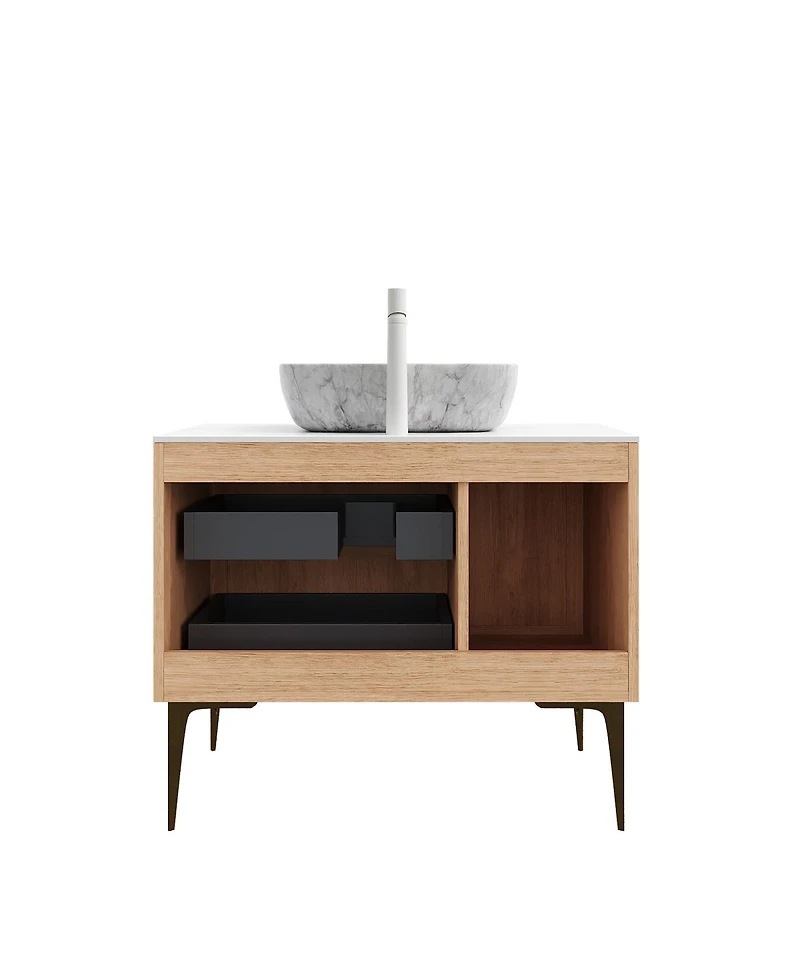 Sillysis 36 Inch Modern Bathroom Vanity with Ceramic Basin, Sintered Stone Countertop, 2 Drawers and 1 Door