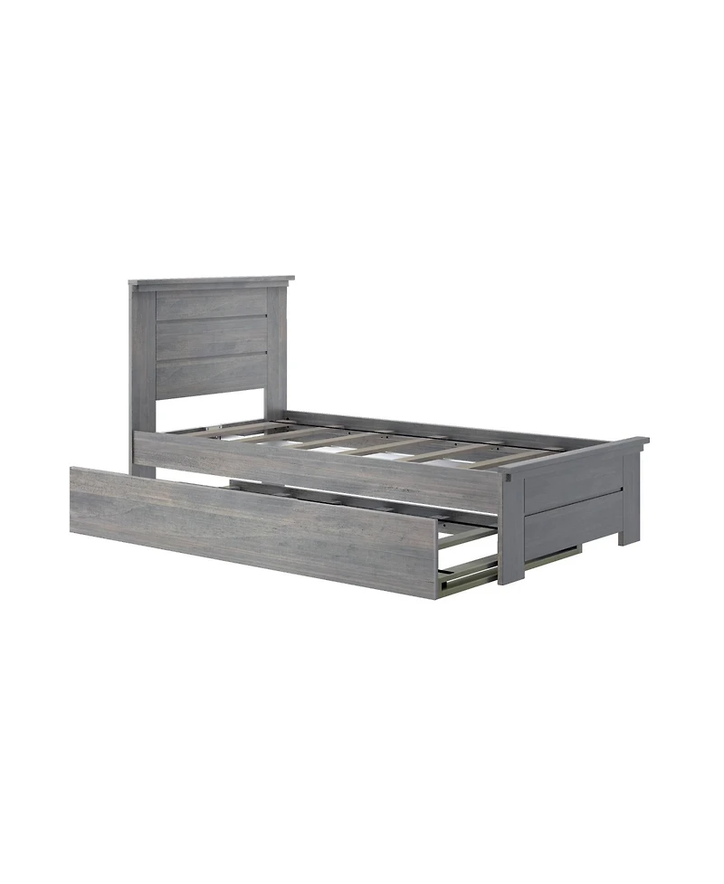 Max and Lily Twin Bed Frame with Plank Headboard Trundle, Solid Wood Platform Bed, Driftwood