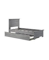 Max and Lily Twin Bed Frame with Plank Headboard Trundle, Solid Wood Platform Bed, Driftwood