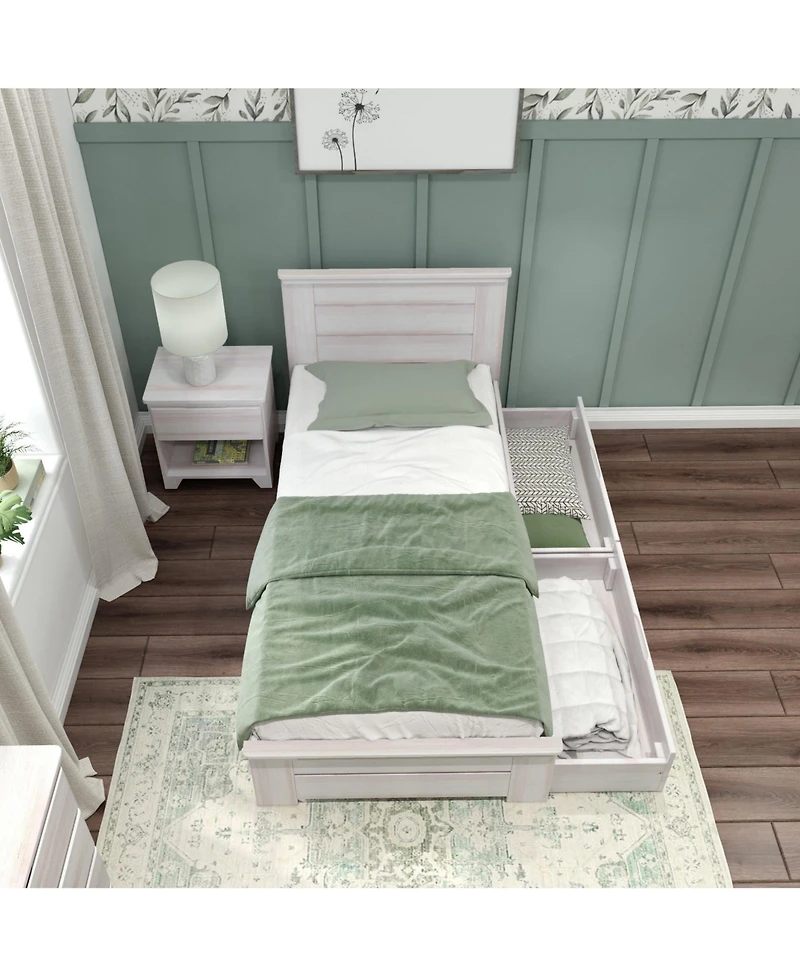 Max & Lily Twin Bed Frame with Storage Drawers, Solid Wood Platform for Kids