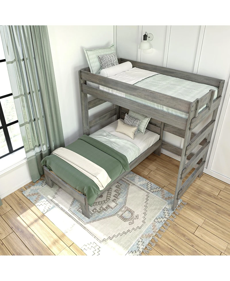 Max & Lily Solid Wood Modern Farmhouse Bunk Bed, L-Shaped Twin over Bed Frame For Kids