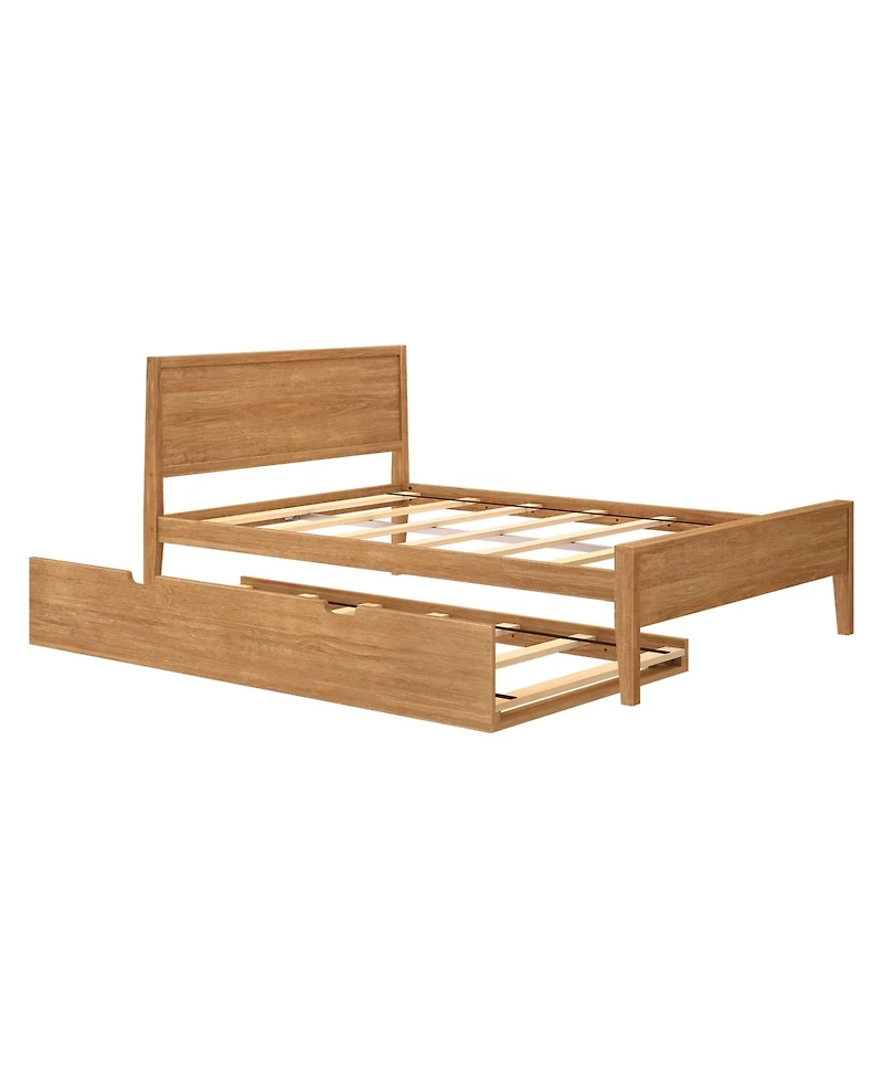 Max & Lily Full Bed Frame with Trundle, Classic Solid Wood Platform for Kids