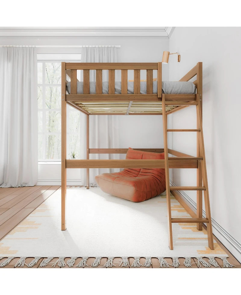 Max & Lily Full High Loft Bed with Ladder on End, Solid Wood Frame, Space Saving, 400 lbs Weight Capacity, Easy Assembly