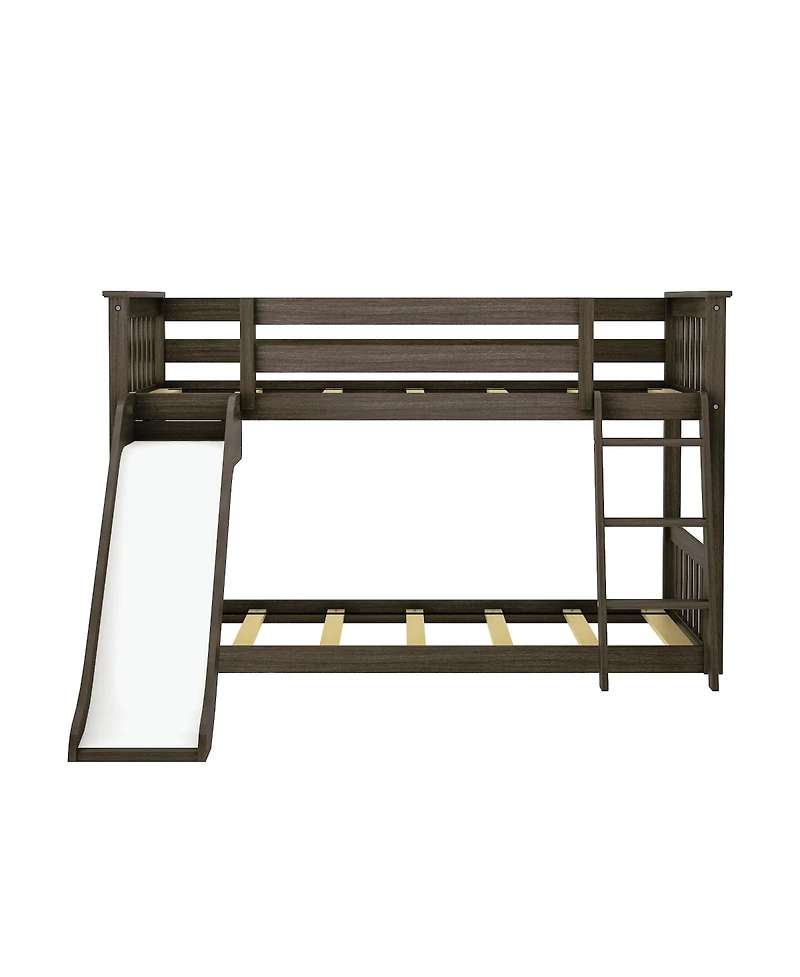 Max & Lily Low Bunk With Easy Slide and Light Pink White Farmhouse Curtain