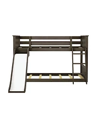 Max & Lily Low Bunk With Easy Slide and Light Pink White Farmhouse Curtain