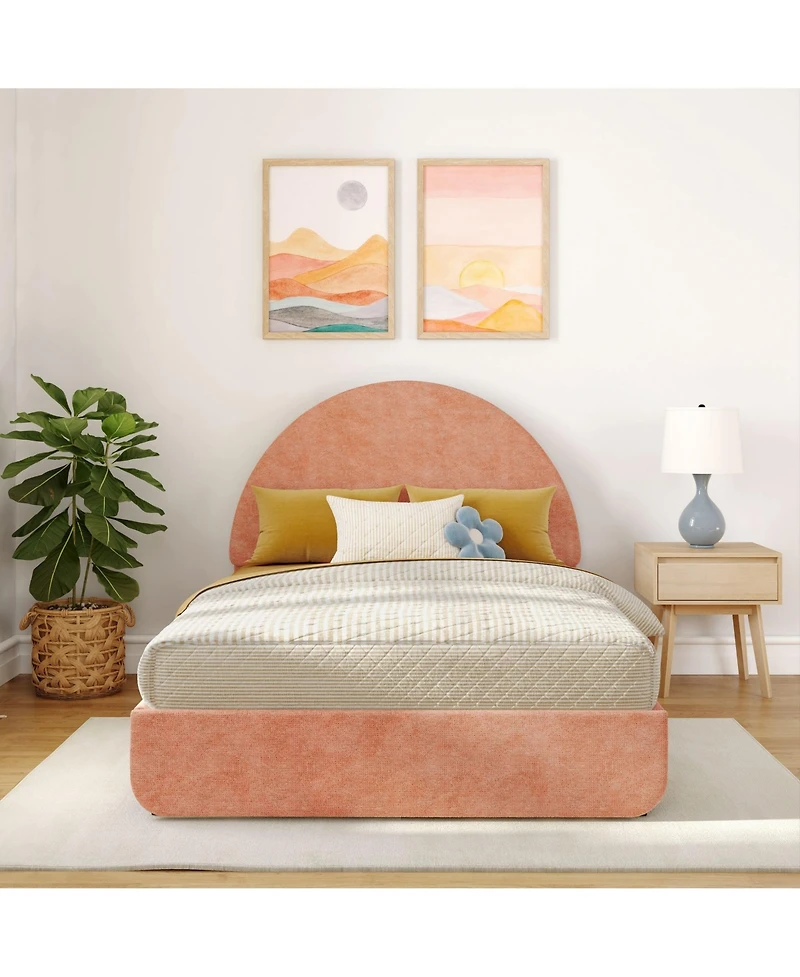 Max & Lily Upholstered Bed with Arch Headboard (Full), 1 Drawer End Storage
