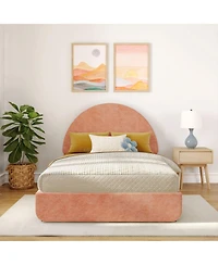 Max & Lily Upholstered Bed with Arch Headboard (Full), 1 Drawer End Storage