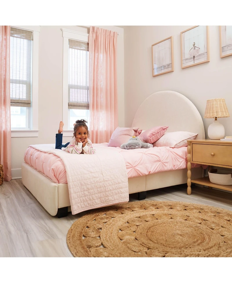 Max & Lily Upholstered Bed with Arch Headboard (Full), 1 Drawer End Storage, Cream