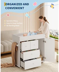 gaomon Changing Table Dresser, Nursery Baby Dresser with Drawers and Cabinet, Diaper Changing Station with Pad, Storage Crib