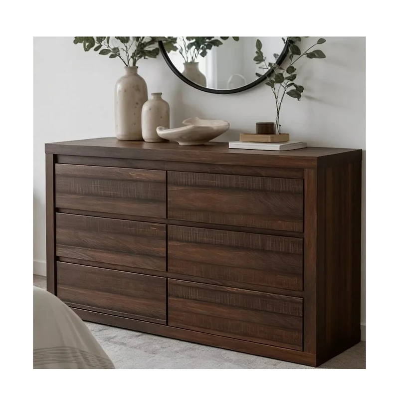 gaomon 6 Drawer Modern Wooden Dresser with Handleless Design, Wide Storage Chest for Bedroom Living Room Entryway