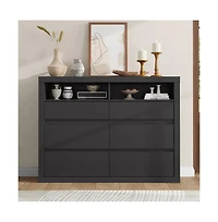 gaomon 6 Drawer Modern Wooden Dresser with 2 Open Shelves, 47" Wide Handleless Storage Chest for Bedroom