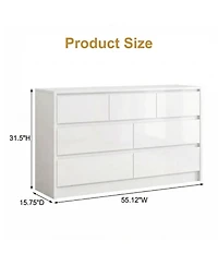 gaomon 55" Full High Gloss Dresser with 7 Drawers, Modern Wide Storage Chest for Bedroom