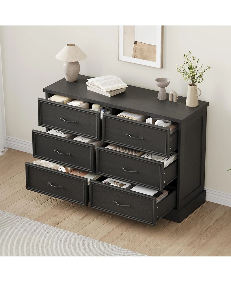 gaomon 6 Drawer Wooden Dresser, 47" Wide Chest with Large Storage Drawers for Bedroom or Living Room